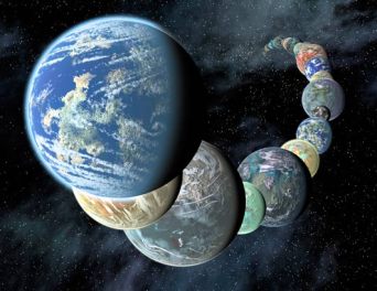 Artist conception of a few of the probably billions of earth-like planets in the Universe.  Planets very similar to the chemical makeup of Earth are likely to be found but will they have any forms of biological life?  That is the big question.
